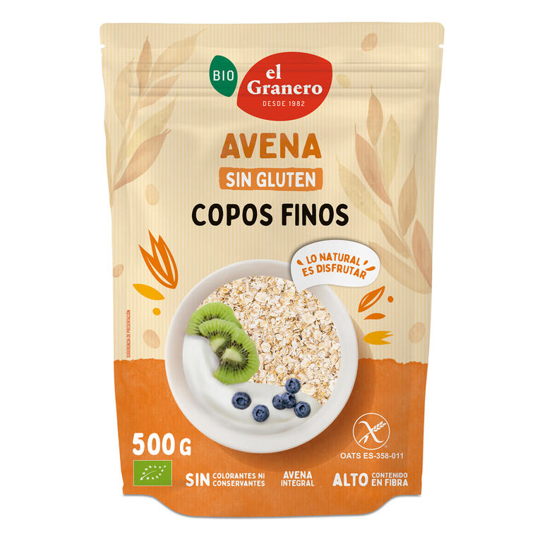 Copos Finos de Avena Integral Sin Gluten Bio, 500 g - El Granero