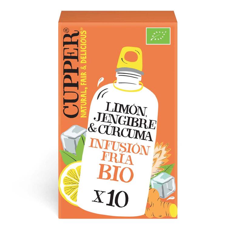 Infusión fría con limón, jengibre y cúrcuma bio Cupper 10 bolsas