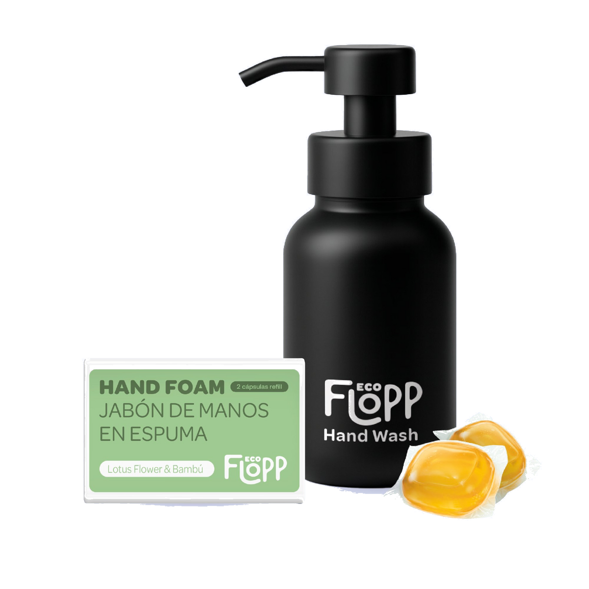 FLOPP ECO Kit Jabón Manos Espuma Botella + Refil con 2 Cápsulas - Lotu –  Flopp MX