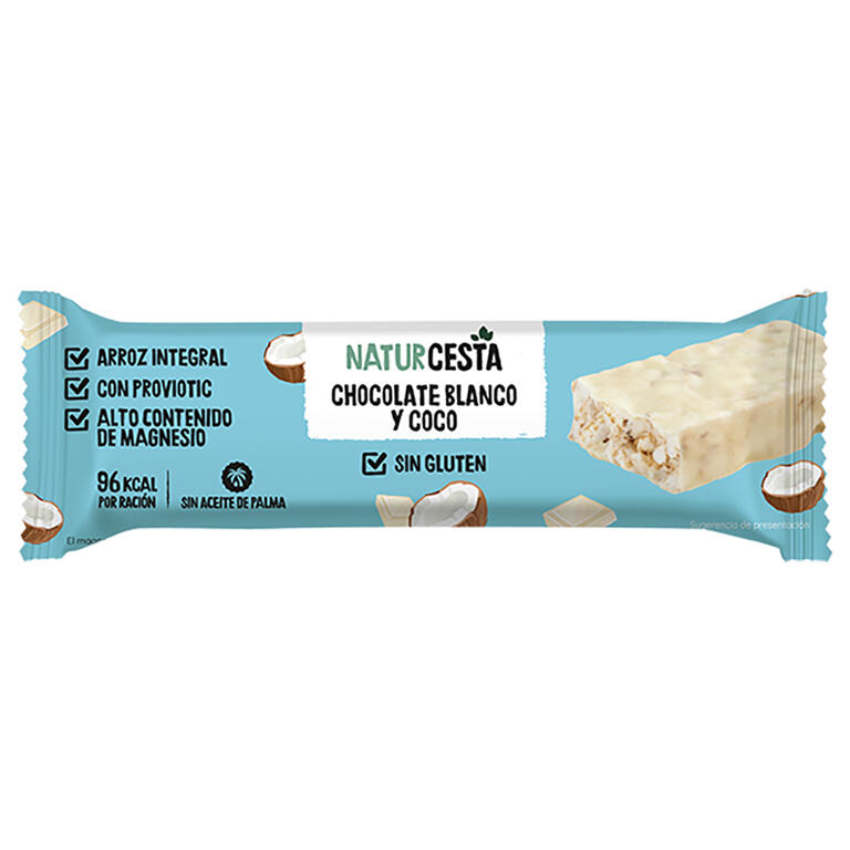 Barrita de arroz con chocolate blanco y coco sin gluten Naturcesta 18 g